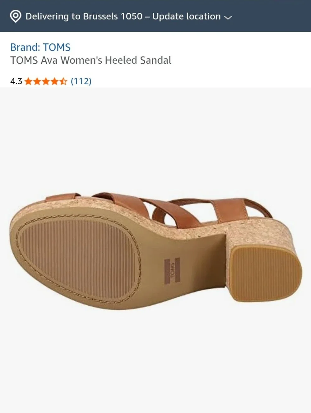 TOMS Ava Brown Leather Cork Block Heel Sandal 6.5